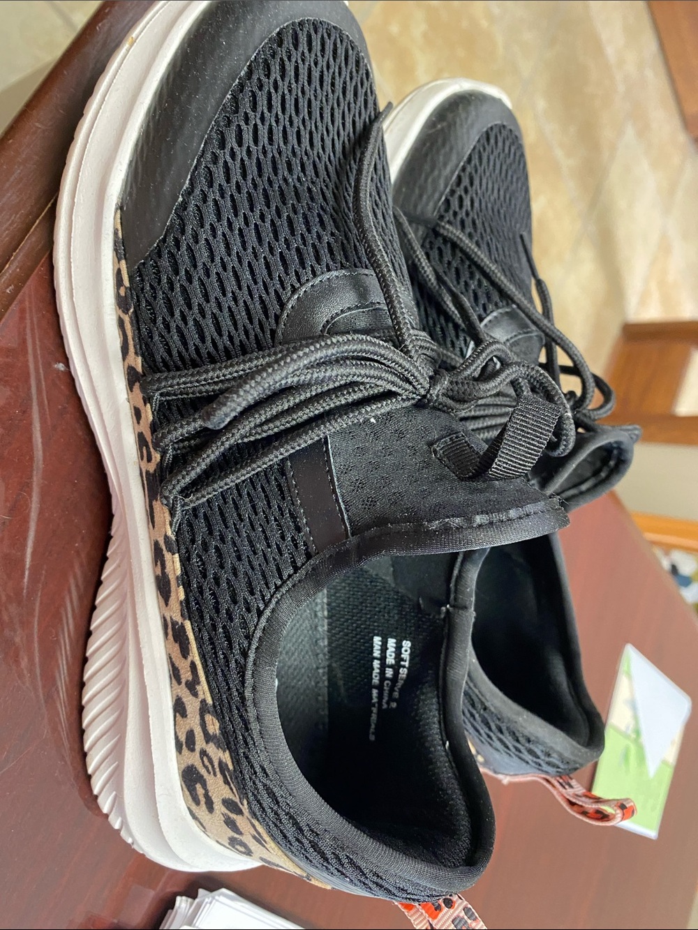 Women's Black Athletic Sneakers with Leopard Accent